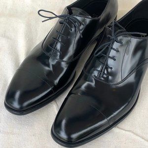 PRADA NIB Black Brushed Leather Derby Shoes Sz10